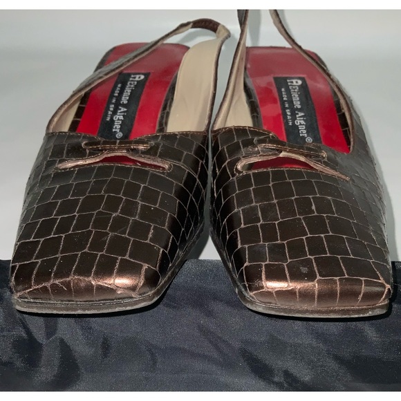 Etienne Aigner Cain Faux Reptile Square Toe Leather Slingbacks Size 8 M - Picture 5 of 9